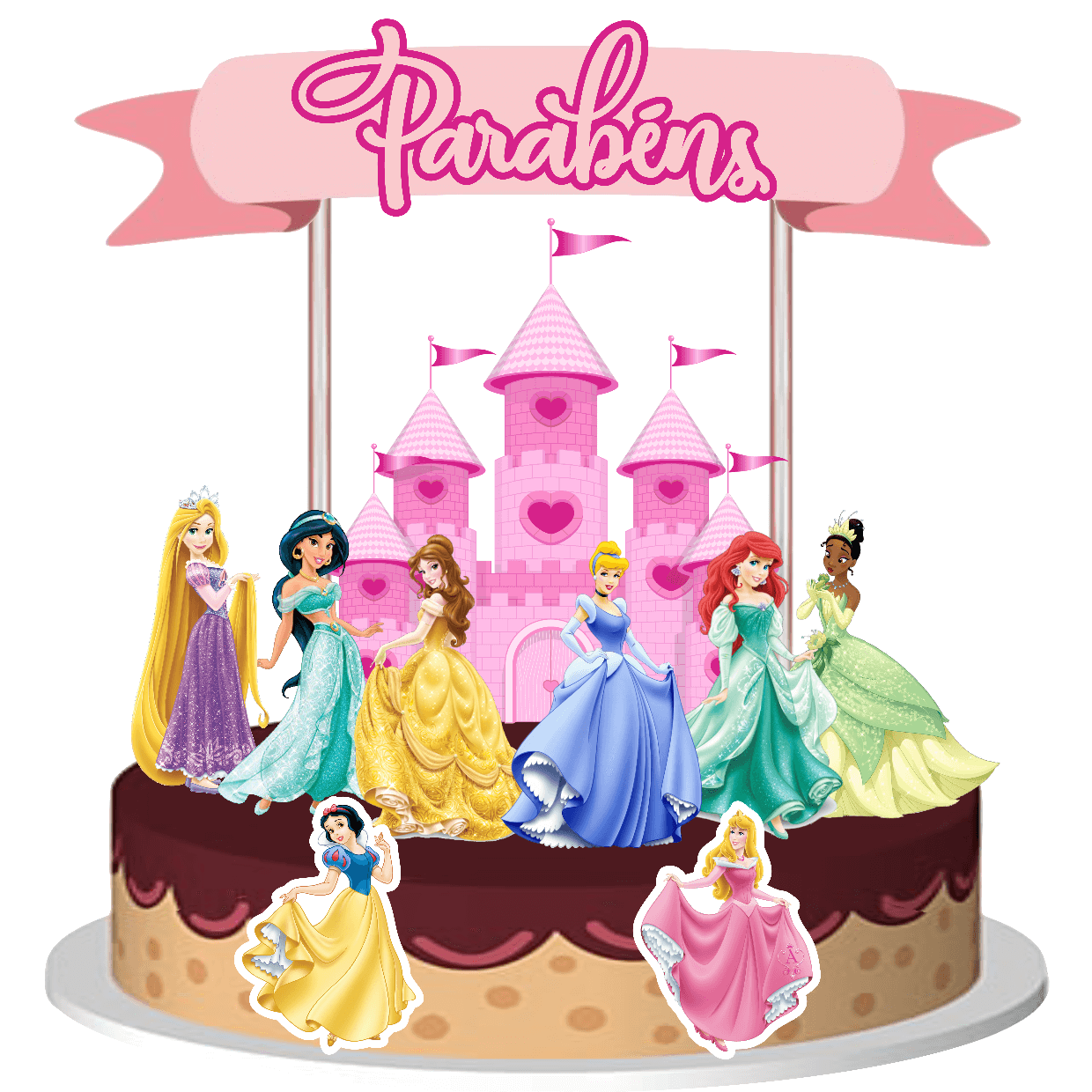 Topo de Bolo em Papel Camada Dupla Princesas Disney - Cristal Mágico