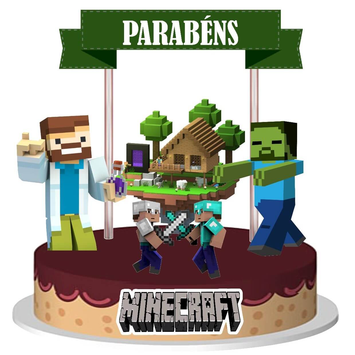 Topo de bolo com faixa Minecraft
